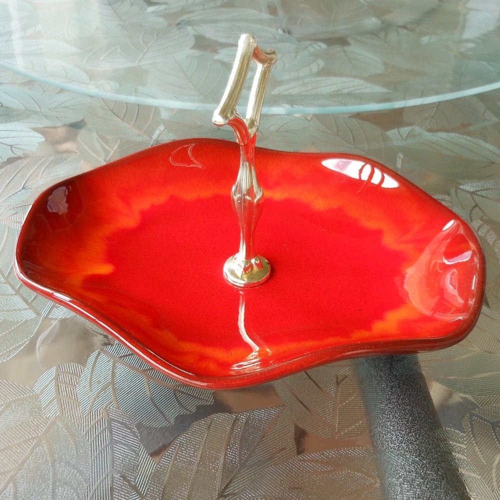 💕VINTAGE Blue Mountain Pottery Red Single Tier Candy Dish